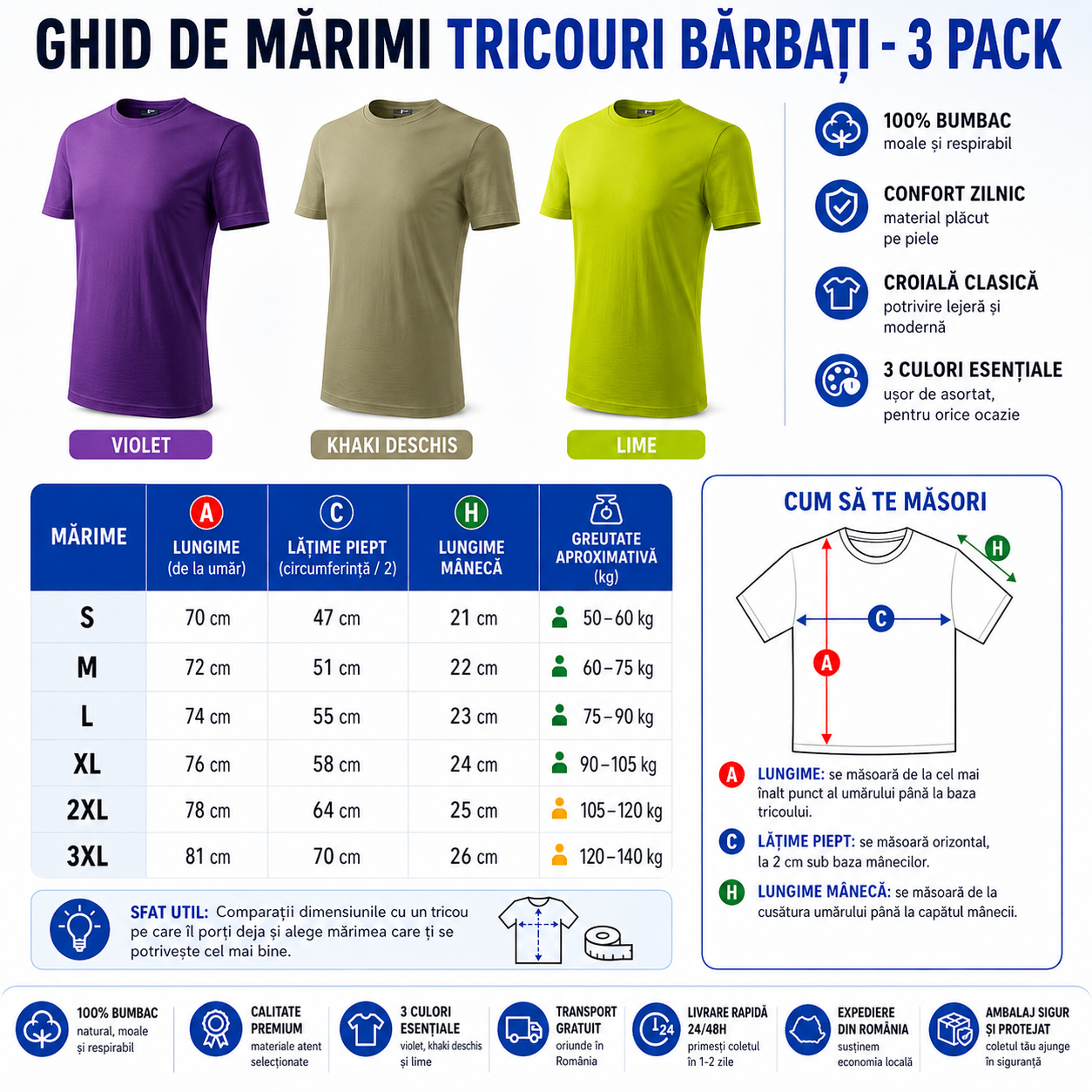 Set tricouri casual bărbați violet khaki deschis lime pentru purtare zilnică weekend și vacanță